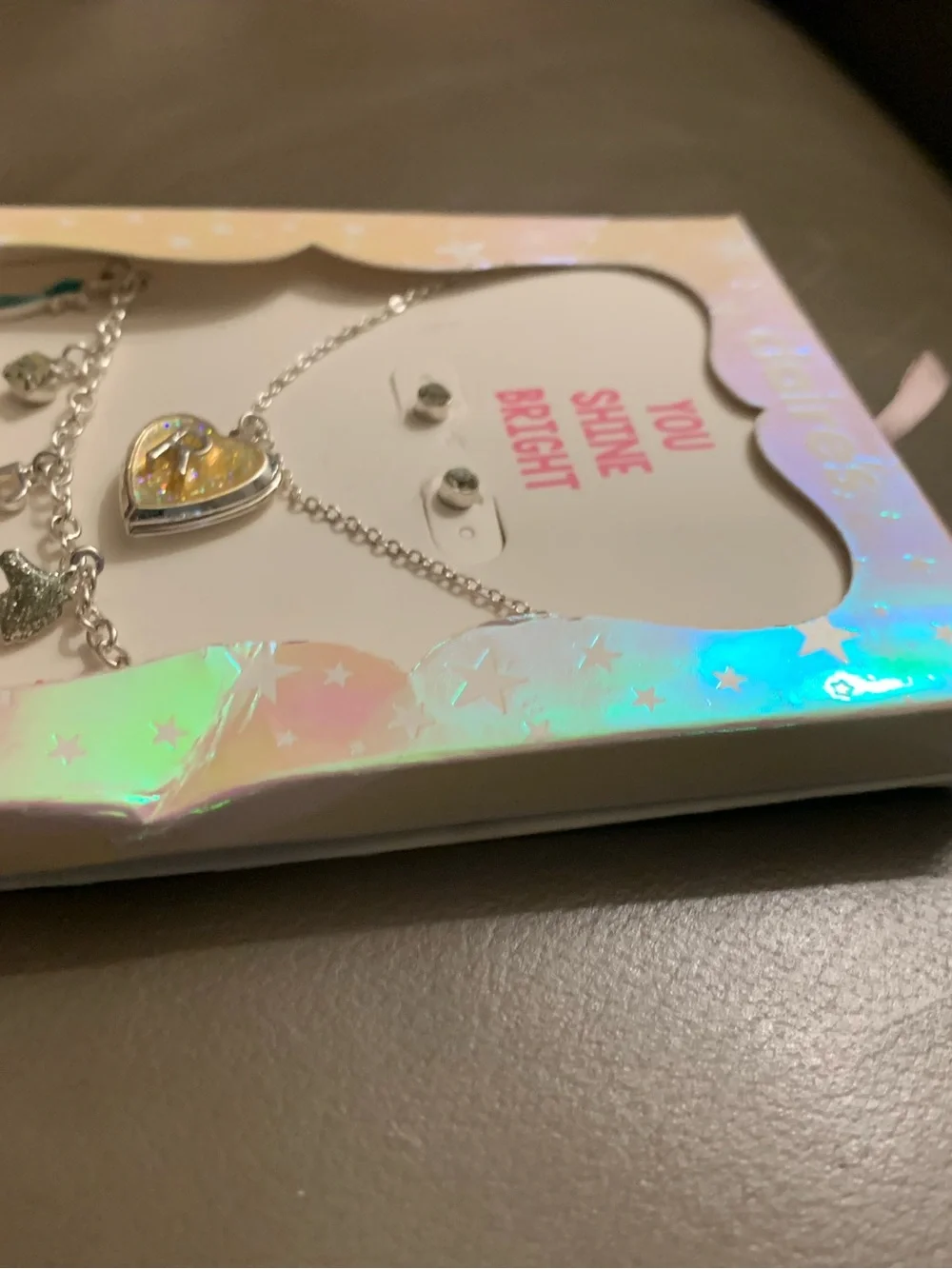 Claire's Silver Locket Heart 🤍 Initial “R” Charm Jewelry Set of 3 -